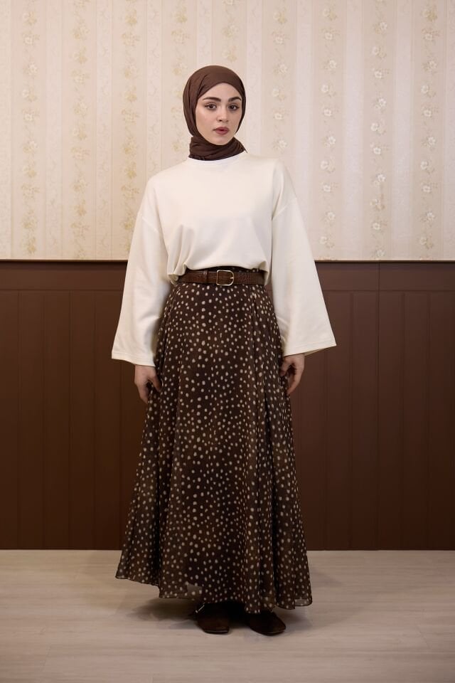 Bambi Desenli Kahverengi Şifon Etek