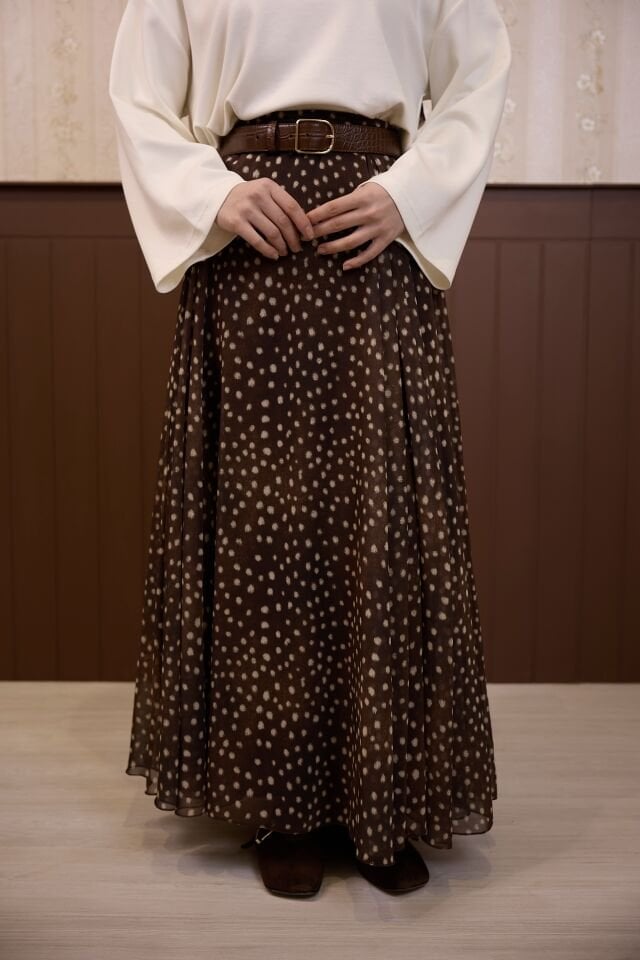 Bambi Desenli Kahverengi Şifon Etek