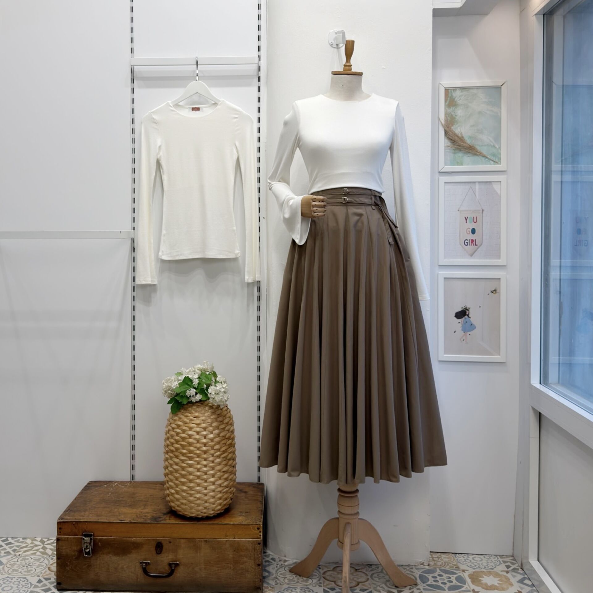 Koyu Vizon İki Kemerli Fiorite Poplin Etek