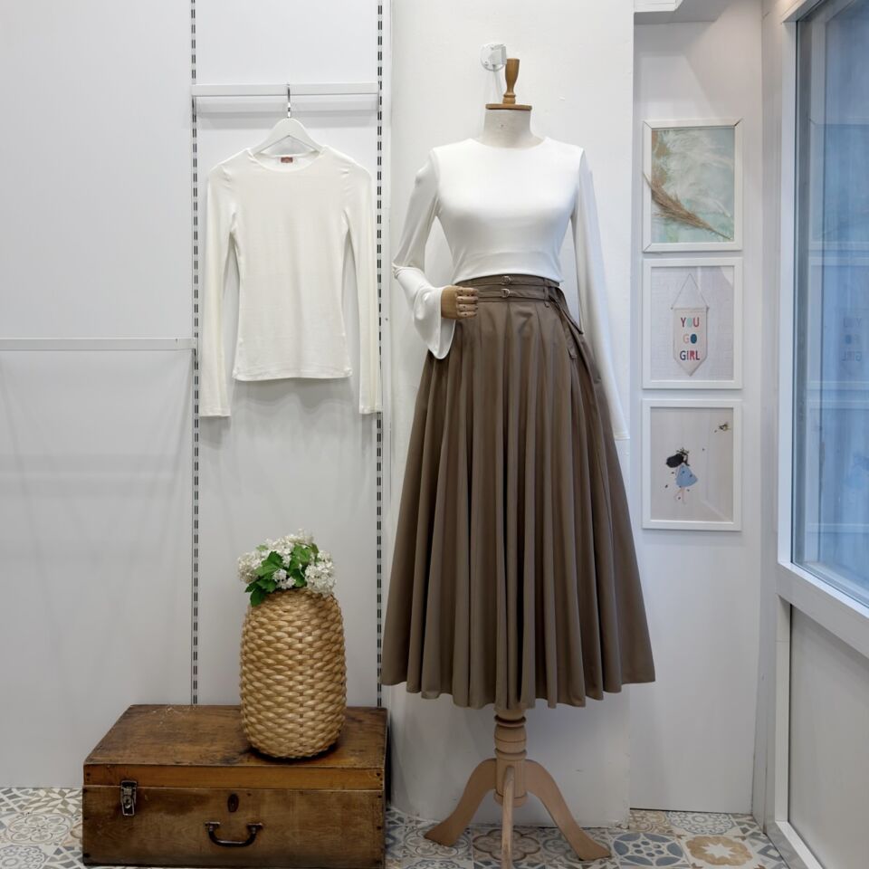 Koyu Vizon İki Kemerli Fiorite Poplin Etek