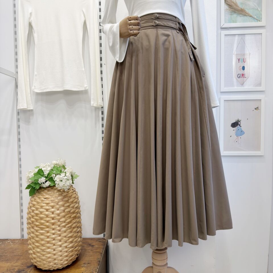 Koyu Vizon İki Kemerli Fiorite Poplin Etek