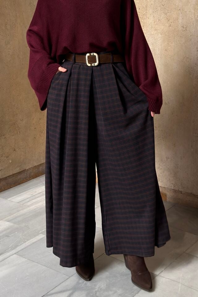 Bordo Ekose Desenli Colette Pantolon