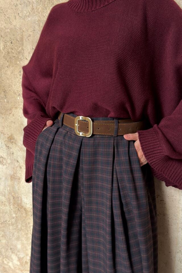 Bordo Ekose Desenli Colette Pantolon
