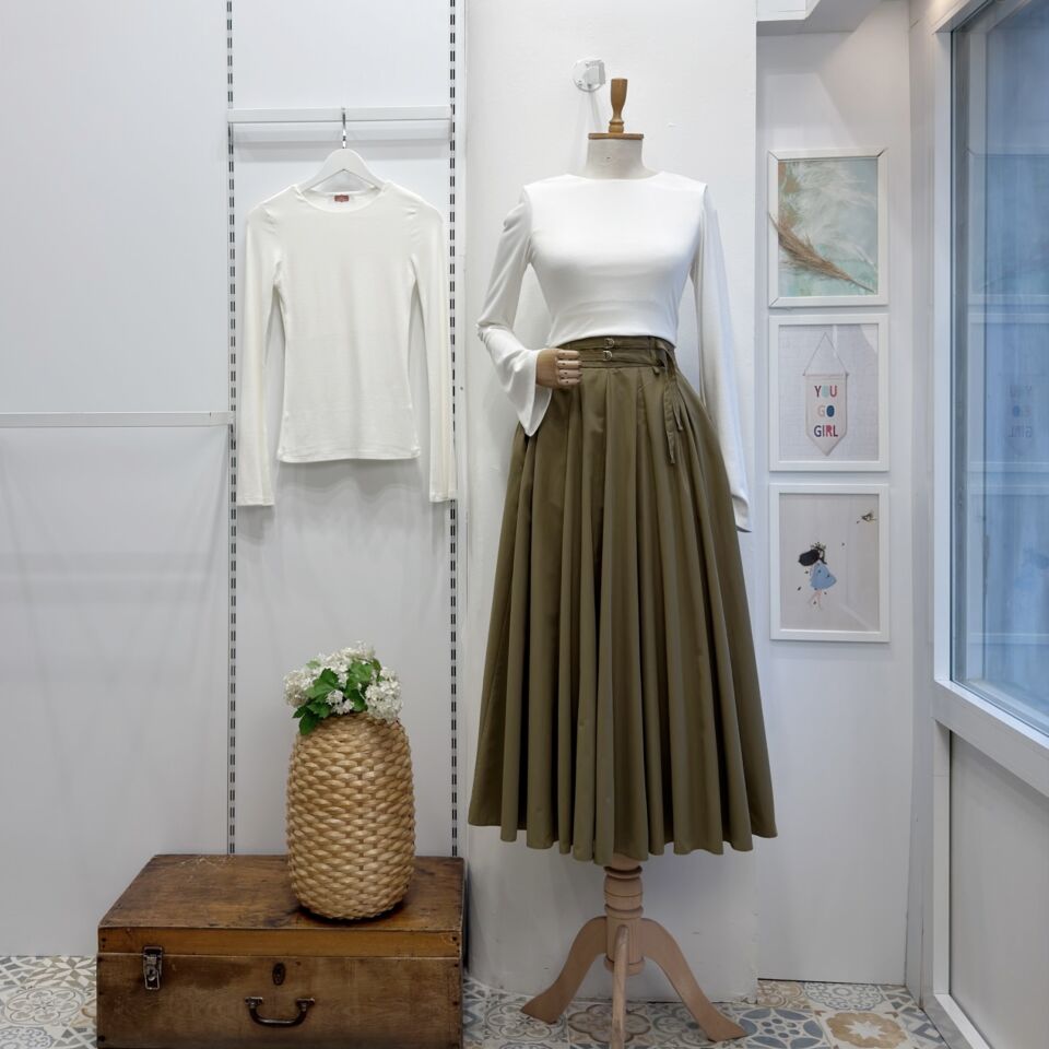 Ihlamur Yeşili İki Kemerli Fiorite Poplin Etek