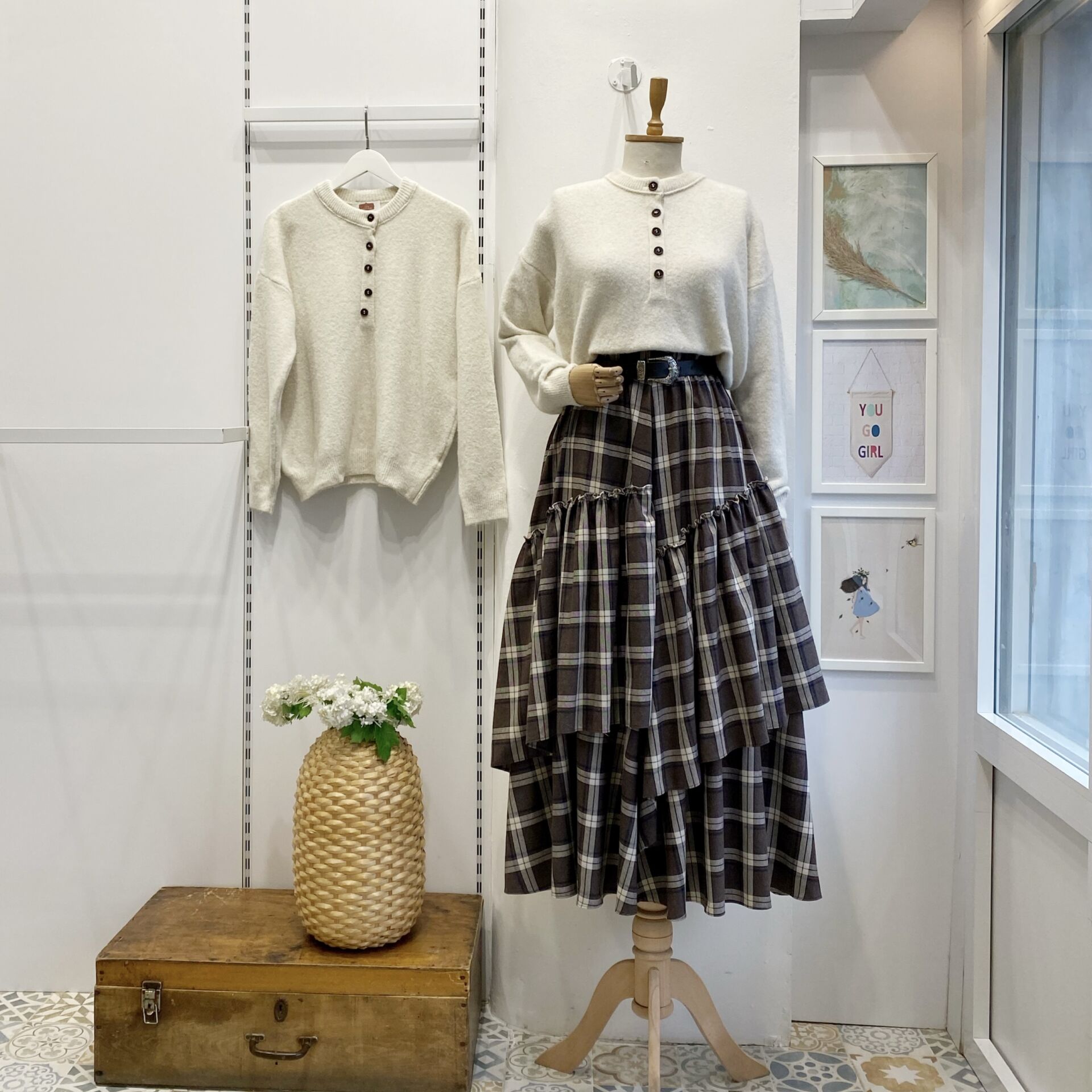 Acı Kahve Ekose Desenli Ajouter Etek