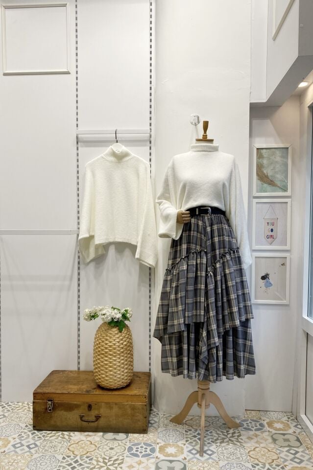 Gri Ekose Desenli Ajouter Etek