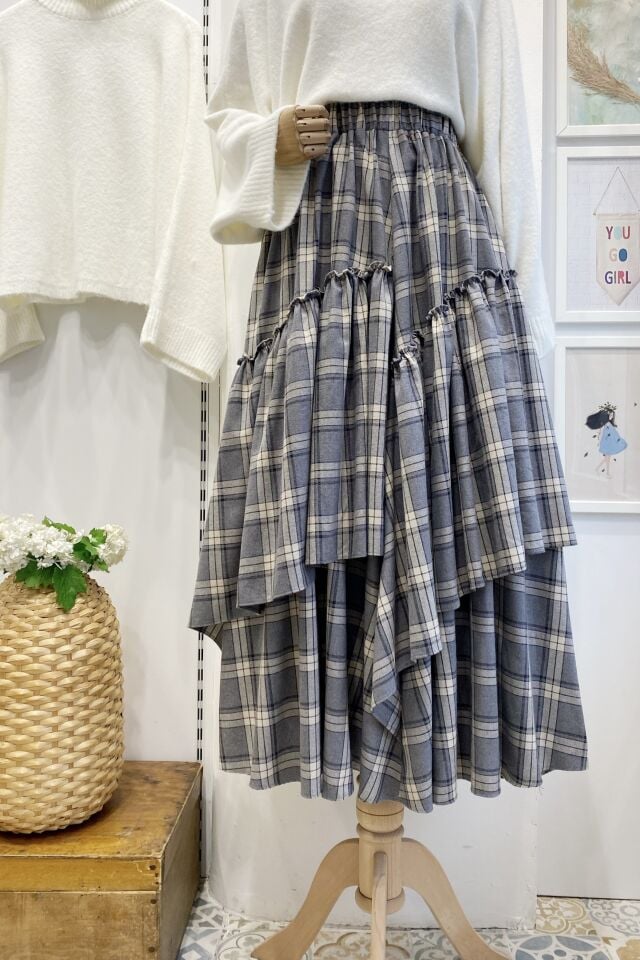 Gri Ekose Desenli Ajouter Etek