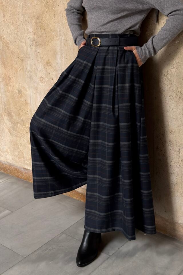 Lacivert Ekose Desenli Colette Pantolon