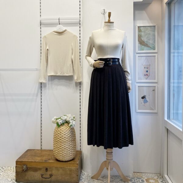 Acı Kahve Çift Kemerli Yün Efekt Etek