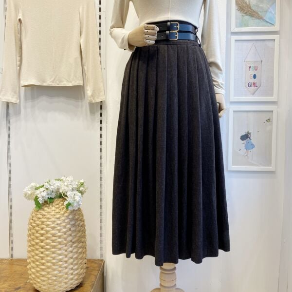 Acı Kahve Çift Kemerli Yün Efekt Etek