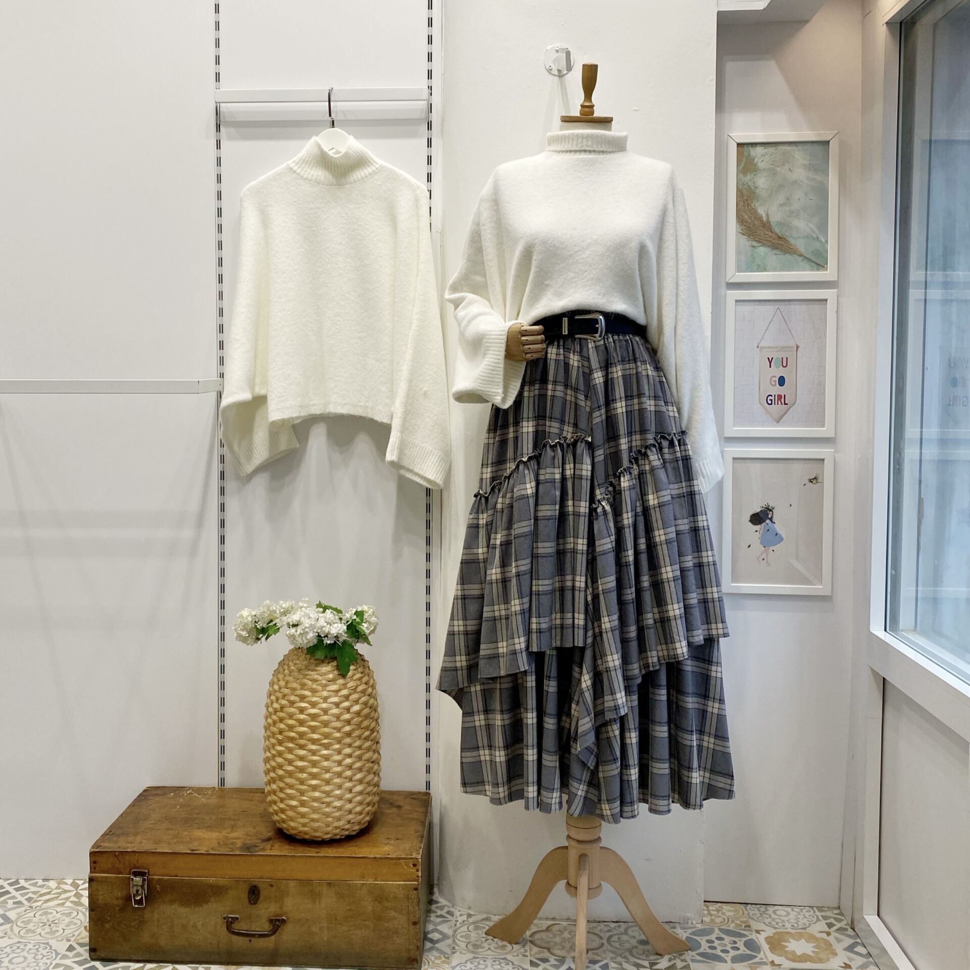 Gri Ekose Desenli Ajouter Etek