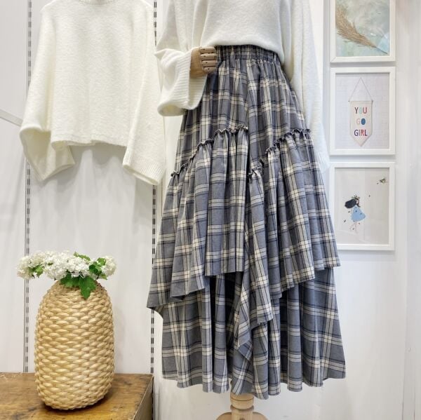 Gri Ekose Desenli Ajouter Etek