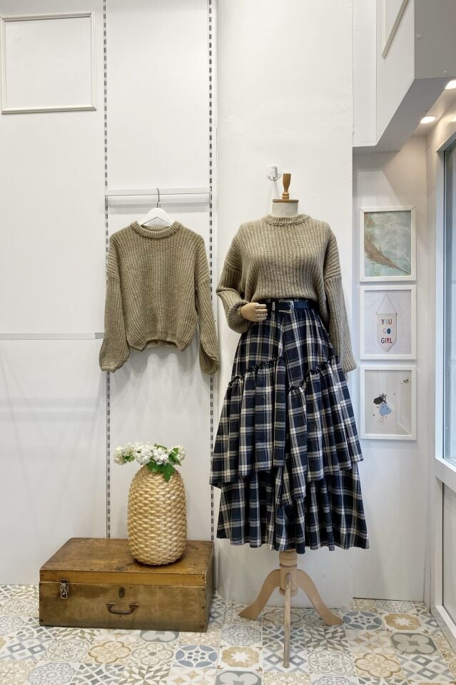 Siyah Ekose Desenli Ajouter Etek