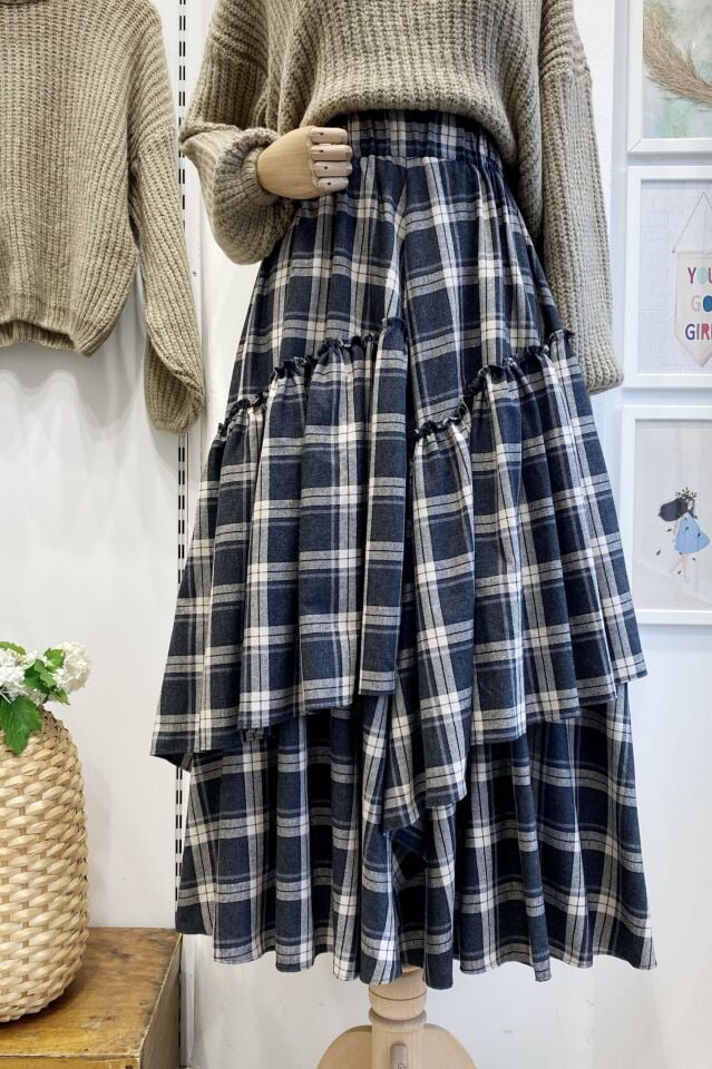 Siyah Ekose Desenli Ajouter Etek