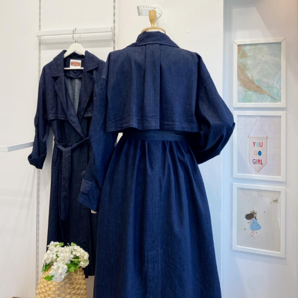 Rüzgarlık Detaylı Kot Trençkot