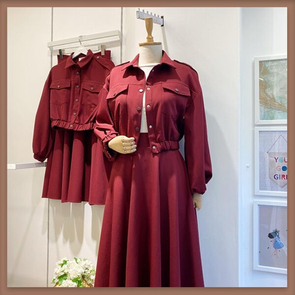 Bordo cep detaylı sweat ceketli crep takım