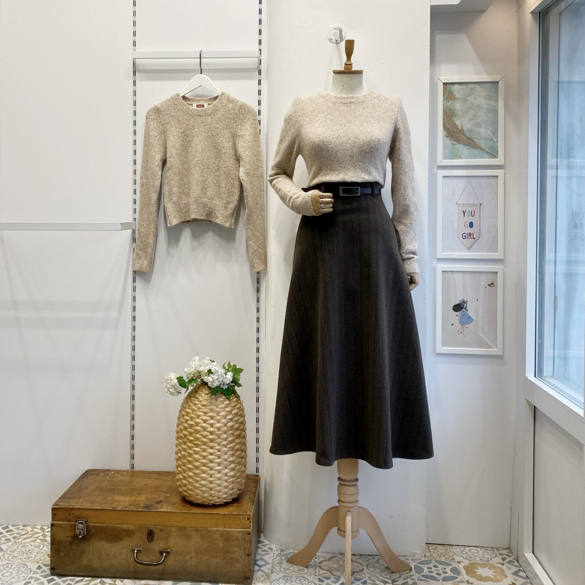 Kahverengi Kemerli Çizgi Desenli Kaşe Etek