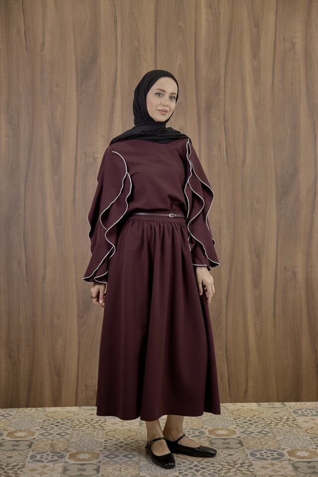 Bordo Biye Detaylı Velmira Takım