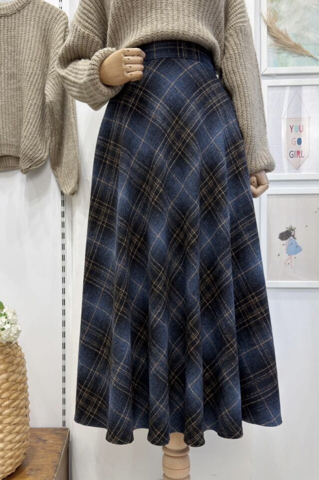 Lacivert Ekoseli Serena Etek