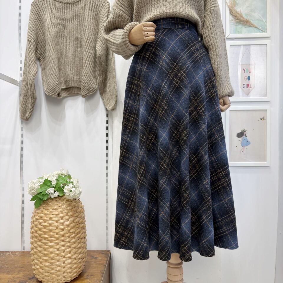 Lacivert Ekoseli Serena Etek