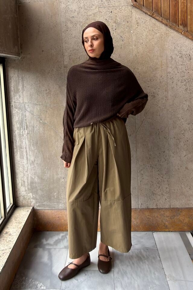 Yeşil Poplin Kumaş Vira Pantolon