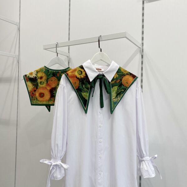 Yeşil Ayçiçeği Desenli Muse Yaka