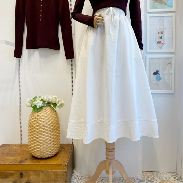 Beyaz Beli Lastikli Zeran Etek