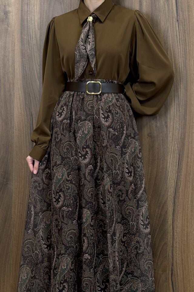 Kahverengi Bellora Şifon Etekli Takım