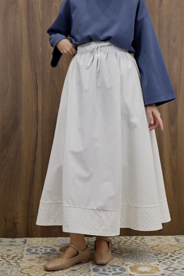 Beyaz Beli Lastikli Zeran Etek