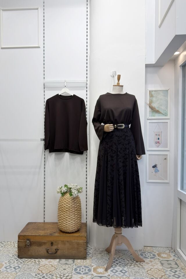 Kahverengi Graceful Tül Etek