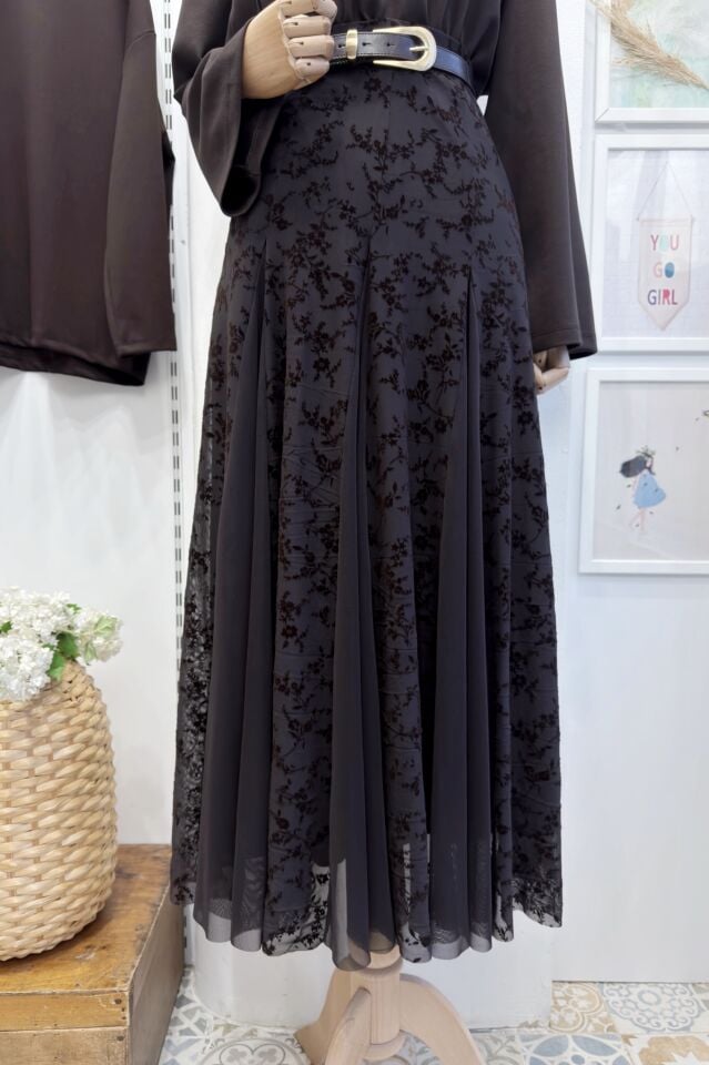 Kahverengi Graceful Tül Etek