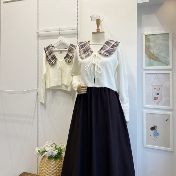 Ekose Yakalı Ekru Hırka