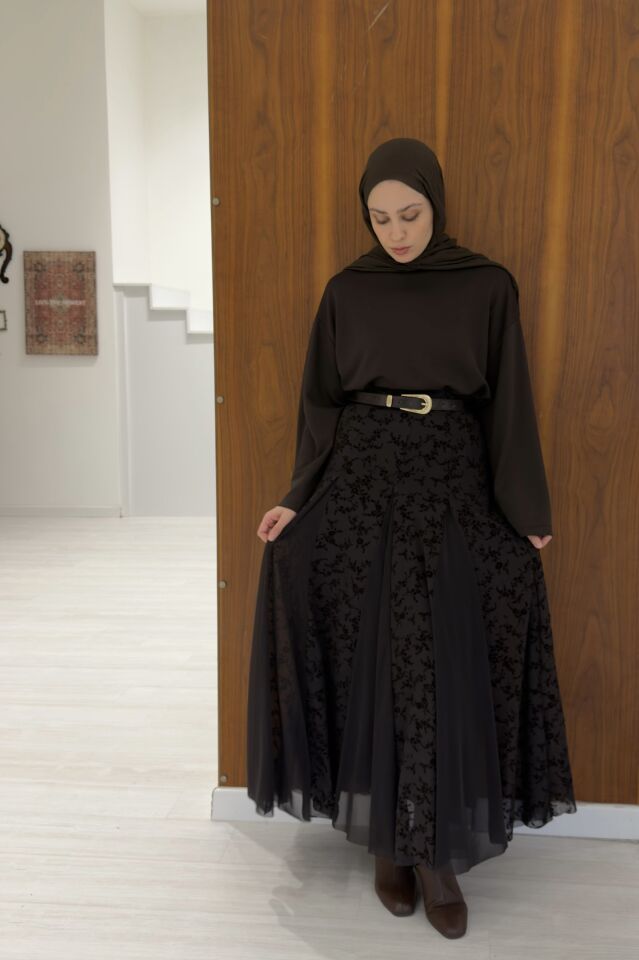 Kahverengi Graceful Tül Etek