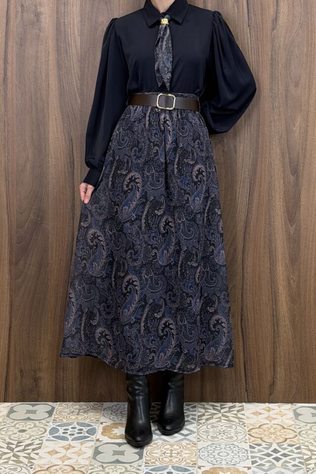 Lacivert Bellora Şifon Etekli Takım