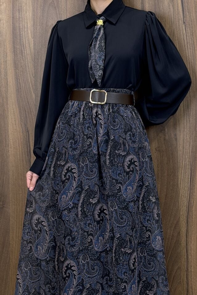 Lacivert Bellora Şifon Etekli Takım