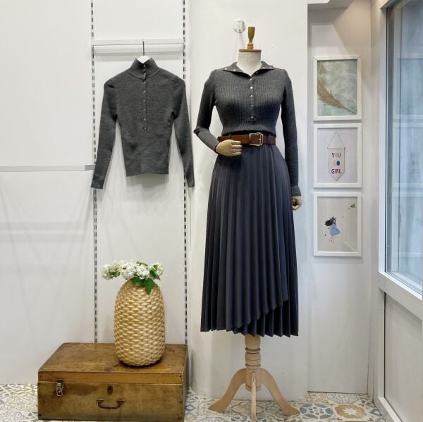 Piliseli Gri Odette Crep Etek