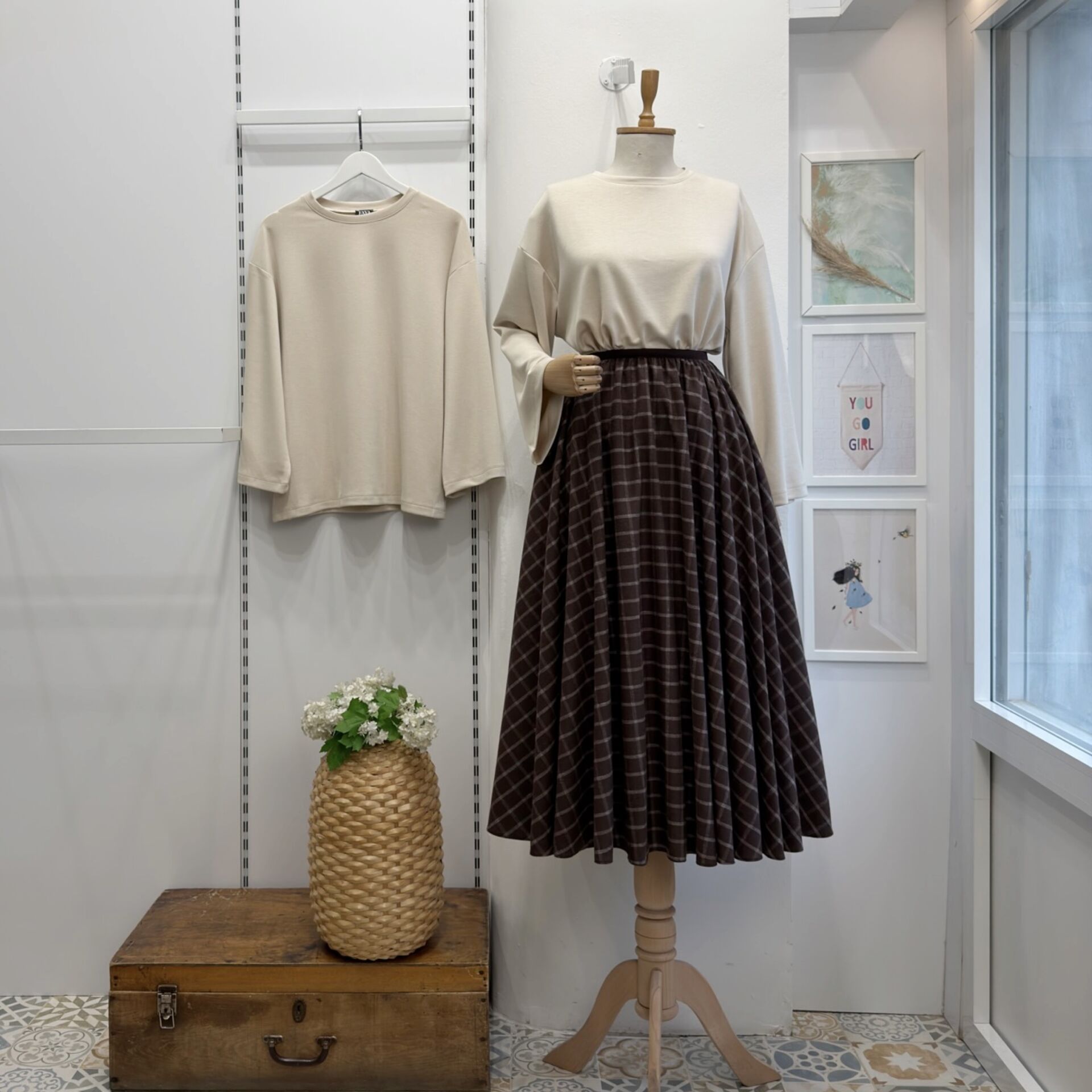 Kahverengi Beli Lastikli Ekose Desenli Kloş Etek