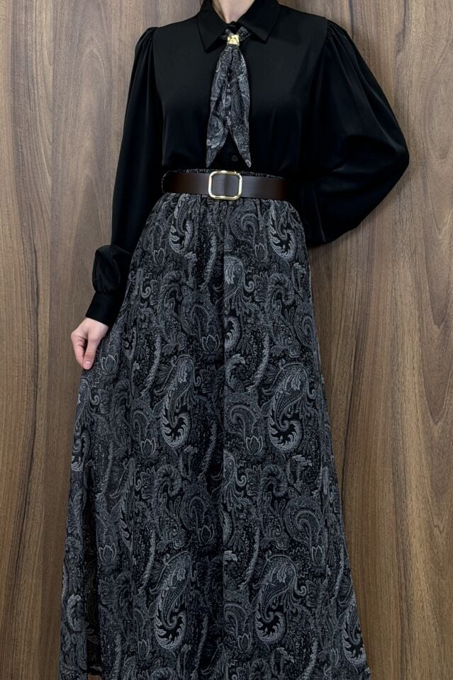 Siyah Bellora Şifon Etekli Takım