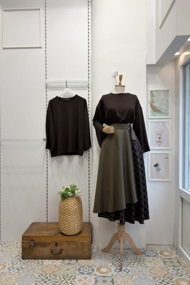 Ekose Detaylı Anvelop Model Yeşil Etek