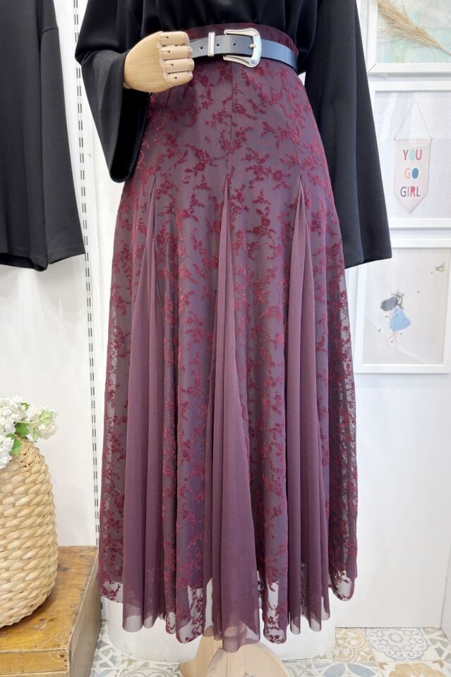 Bordo Graceful Tül Etek