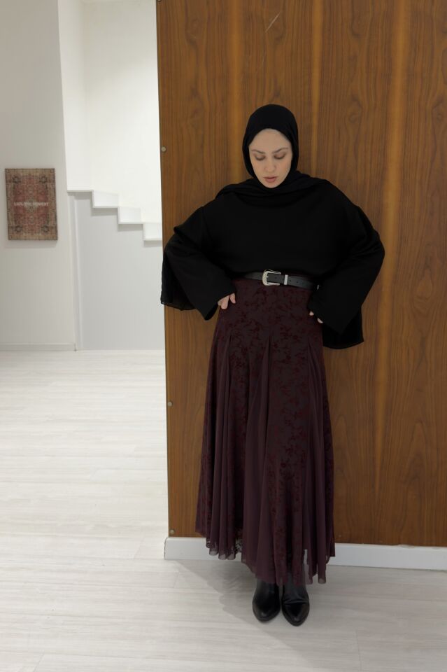 Bordo Graceful Tül Etek