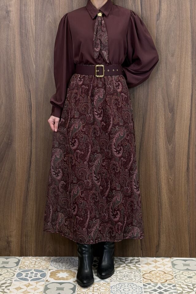 Bordo Bellora Şifon Etekli Takım