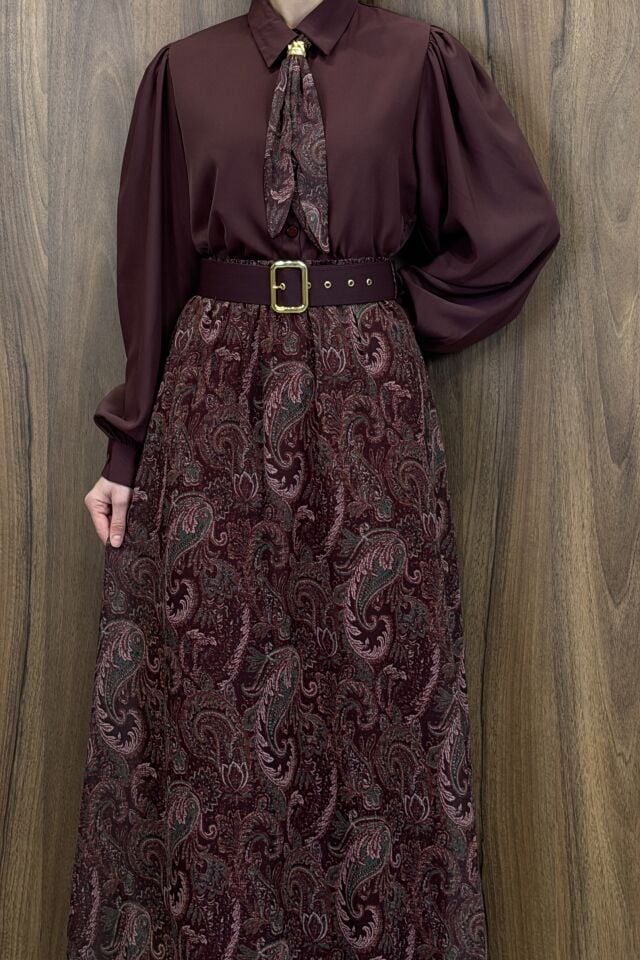 Bordo Bellora Şifon Etekli Takım