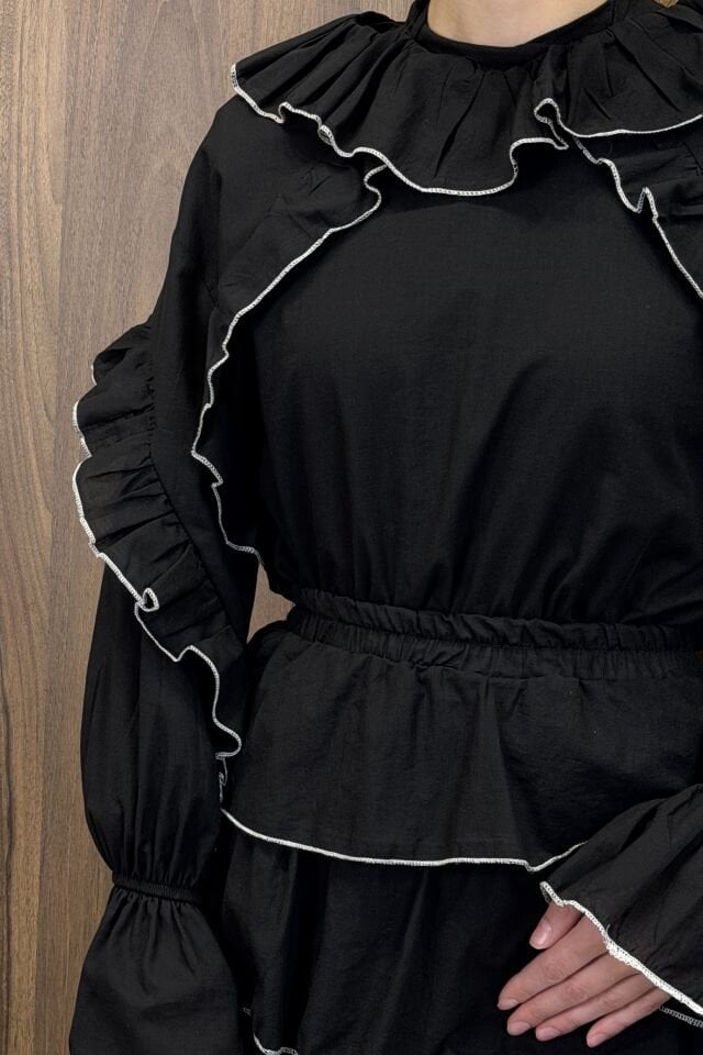 Kat Kat Etekli Siyah Minerva Keten Takım