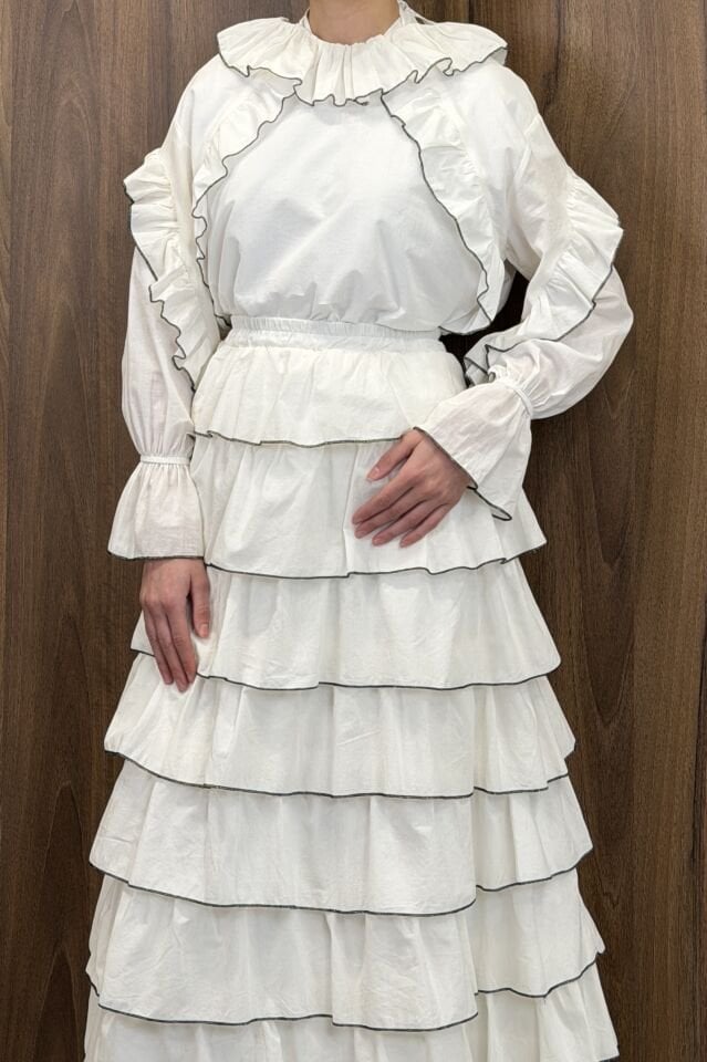 Kat Kat Etekli Beyaz Minerva Keten Takım