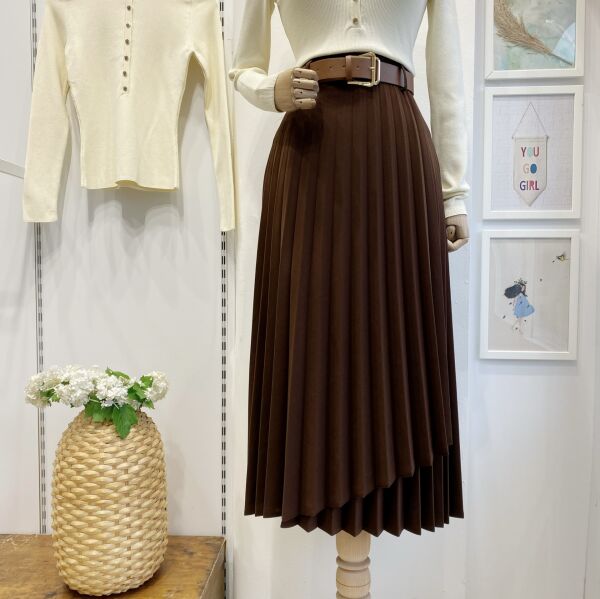 Piliseli Kahverengi Odette Crep Etek