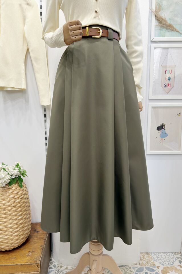 Haki Yeşili Kemerli Arain Etek