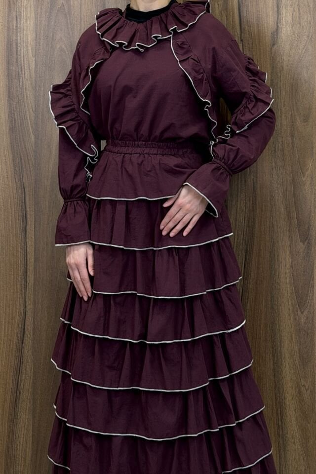 Kat Kat Etekli Bordo Minerva Keten Takım