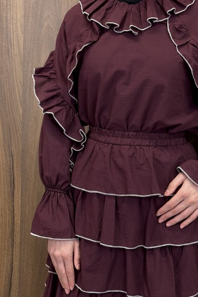 Kat Kat Etekli Bordo Minerva Keten Takım