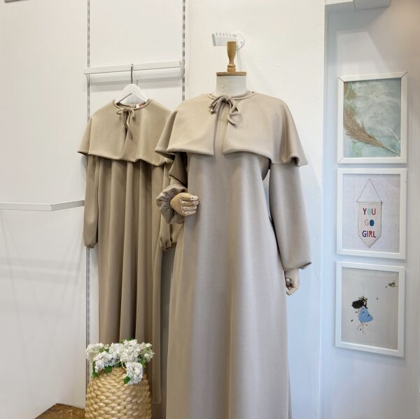 Vizon Pelerin Eklemeli Osyho Kumaş Elbise